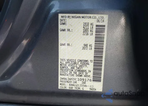 2015 Nissan Altima 2.5 S z USA, uszkodzony, nr VIN 1N4AL3AP2FC109176